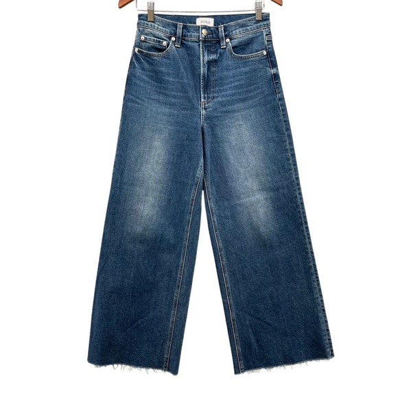 pistola Denim - Pistola Broadway Jeans Womens 27 4 Medium Wash Blue High Rise Wide Leg Raw Hem